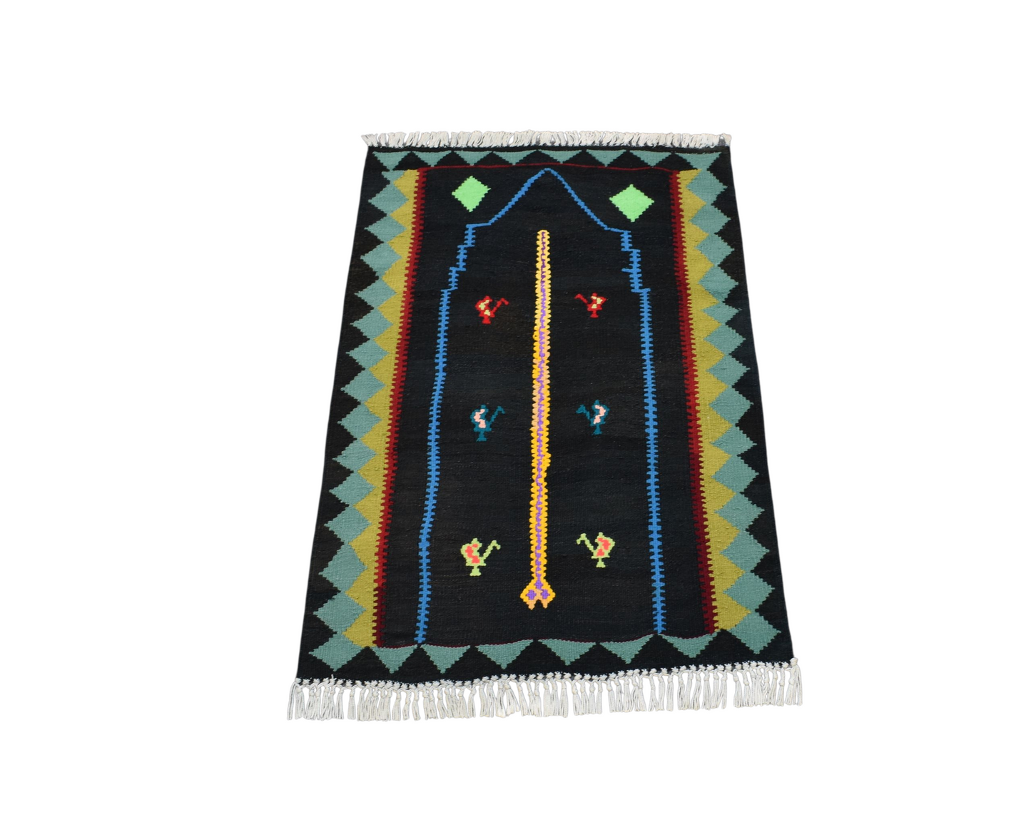 Kilim Antik El Dokuması Bayburt Seccade Mihraplı Yün Kilimi 0164 - Yeni - Siyah