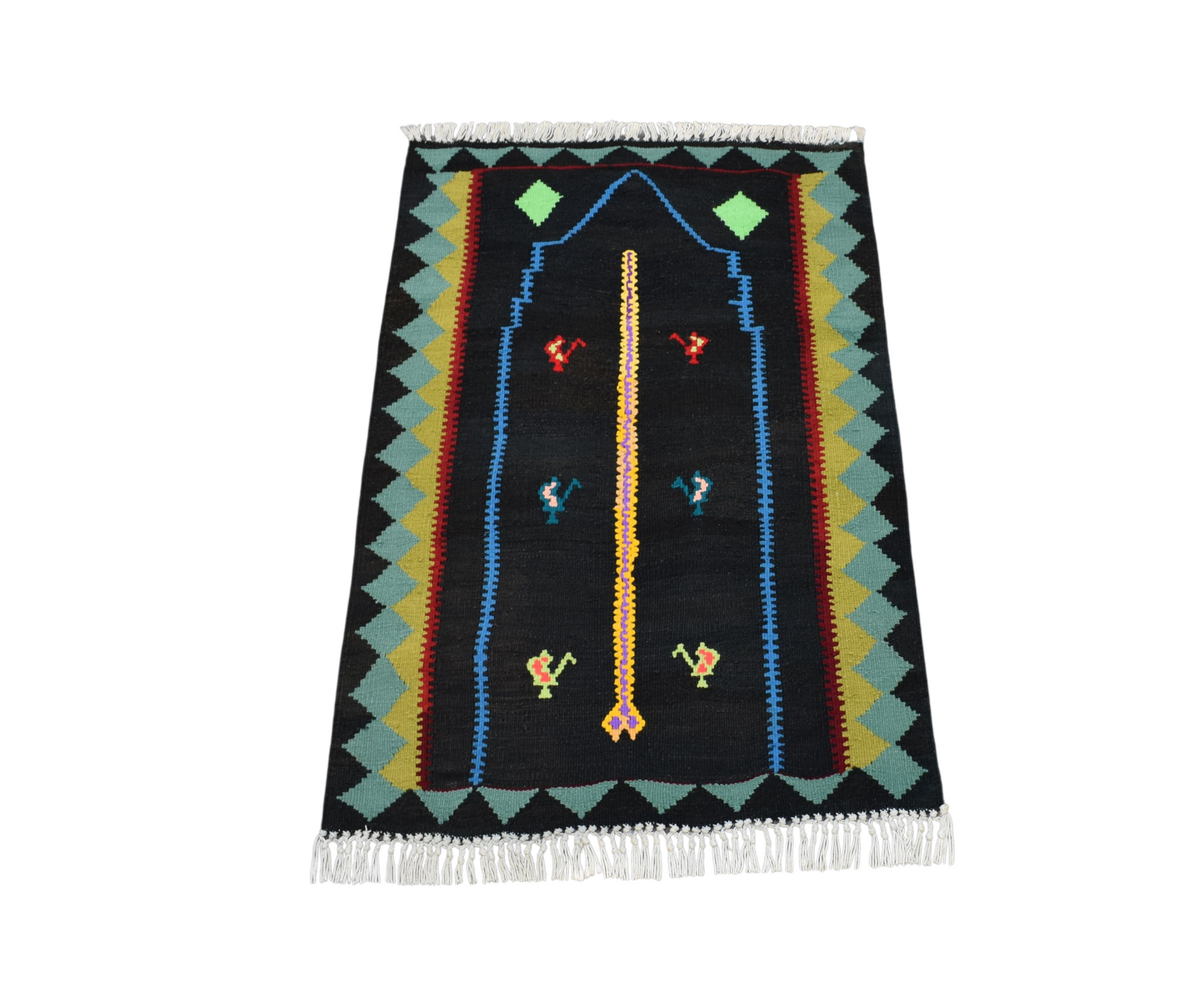 Kilim Antik El Dokuması Bayburt Seccade Mihraplı Yün Kilimi 0164 - Yeni - Siyah