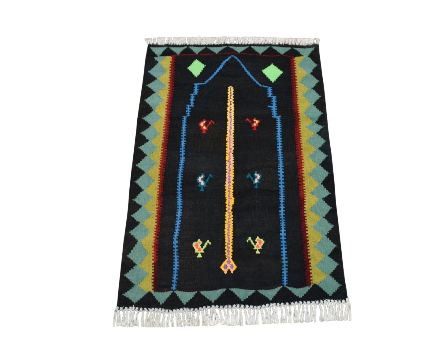 Kilim Antik El Dokuması Bayburt Seccade Mihraplı Yün Kilimi 0164 - Yeni - Siyah