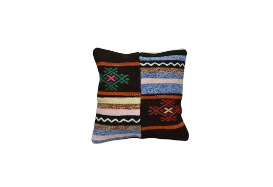 Kilim Antik El Dokuma Kırkyama Patchwork Kilim Kırlent Yastık Kılıfı 0210 - Yeni - Çok Renkli