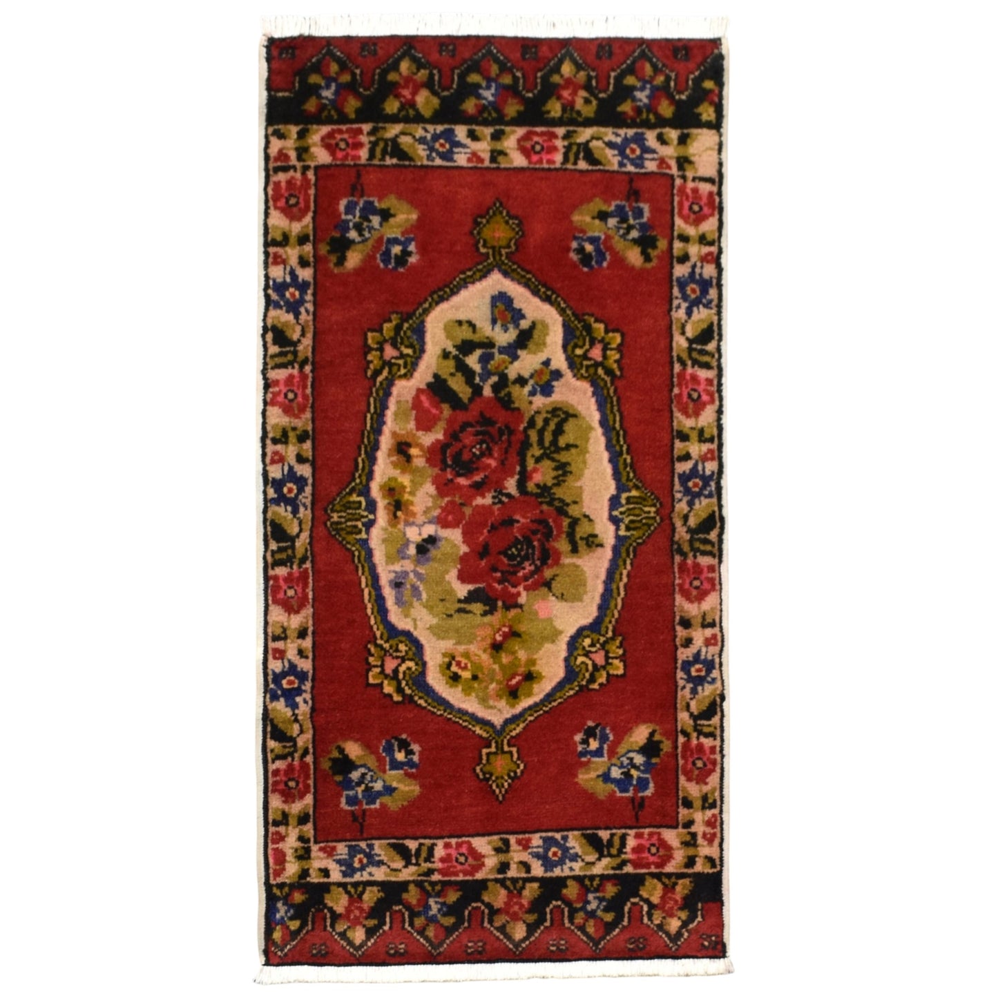Kilim Antik El Dokuma Karacahisar Güllü Çiçekli Yün Halı 0386 - Yeni - Çok Renkli