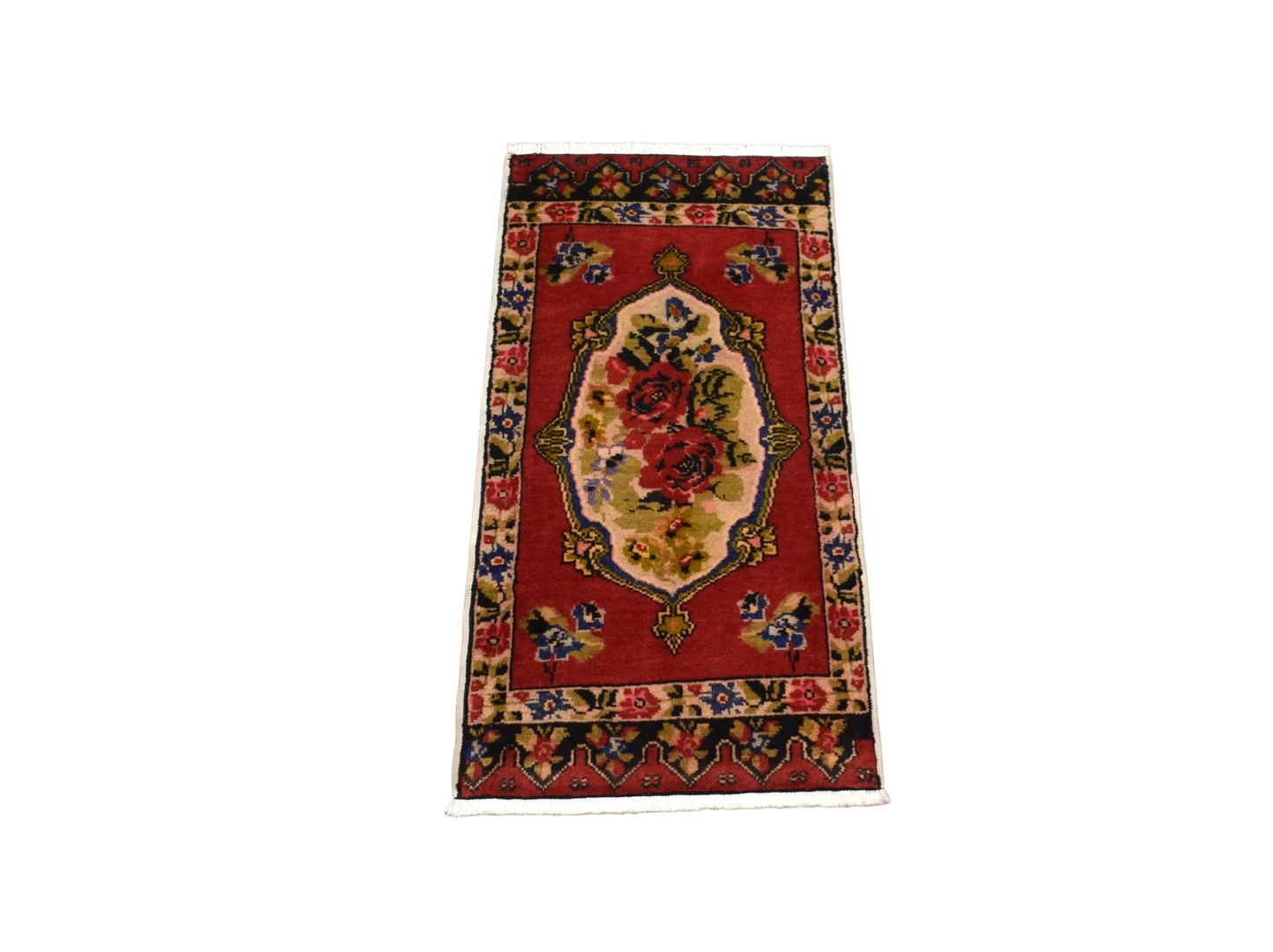 Kilim Antik El Dokuma Karacahisar Güllü Çiçekli Yün Halı 0386 - Yeni - Çok Renkli