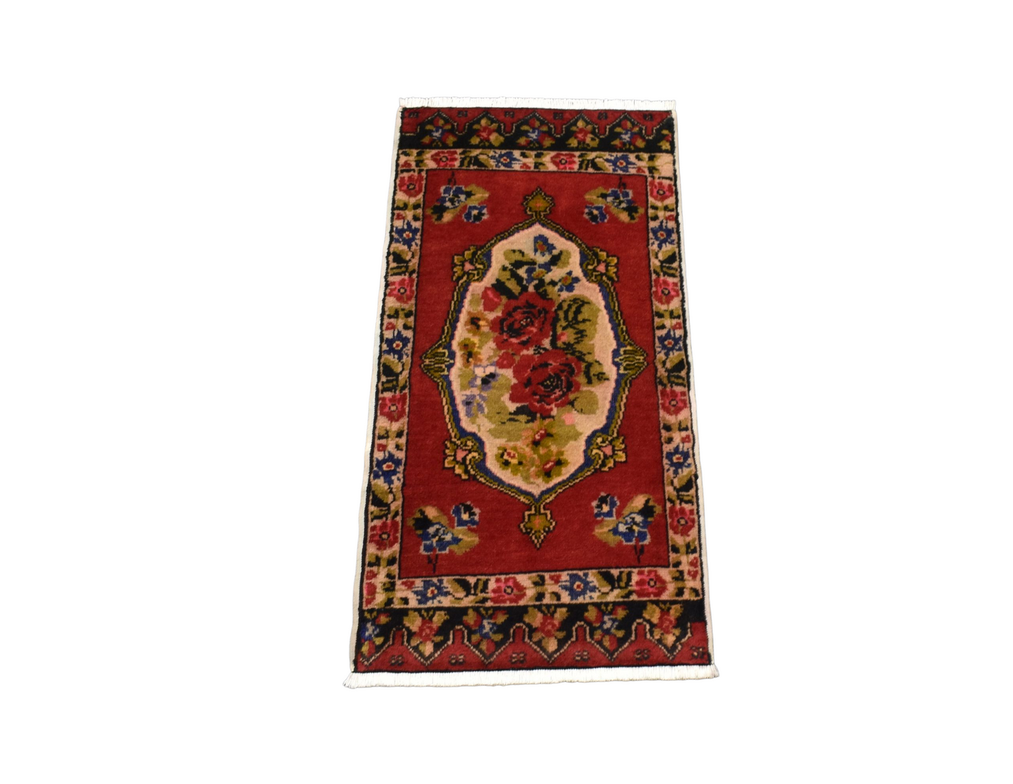 Kilim Antik El Dokuma Karacahisar Güllü Çiçekli Yün Halı 0386 - Yeni - Çok Renkli