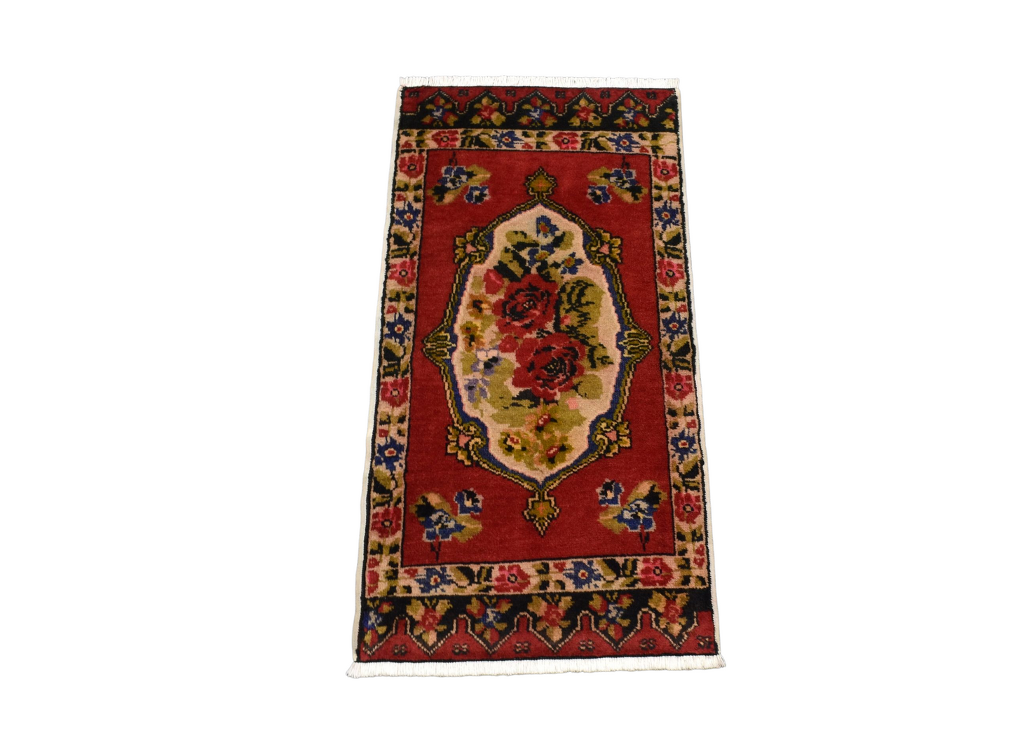 Kilim Antik El Dokuma Karacahisar Güllü Çiçekli Yün Halı 0386 - Yeni - Çok Renkli