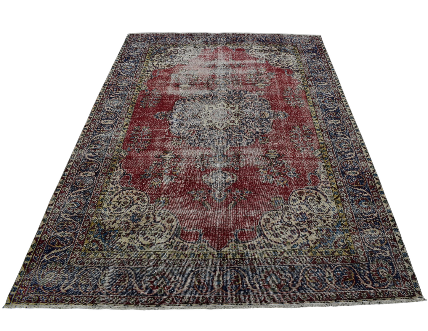Kilim Antik El Dokuma Eskitme Yün Salon Halısı 0426 - Vintage - Çok Renkli
