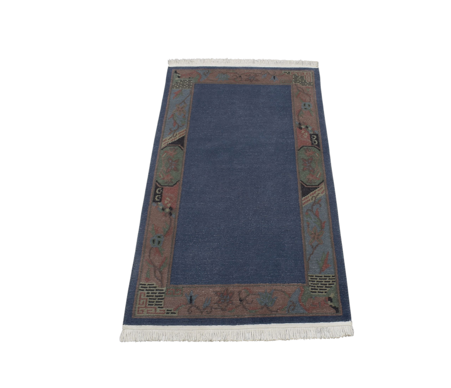 Kilim Antik El Dokuma Eskitme Himalayalar Yün Halı 0440 - Vintage - Mavi