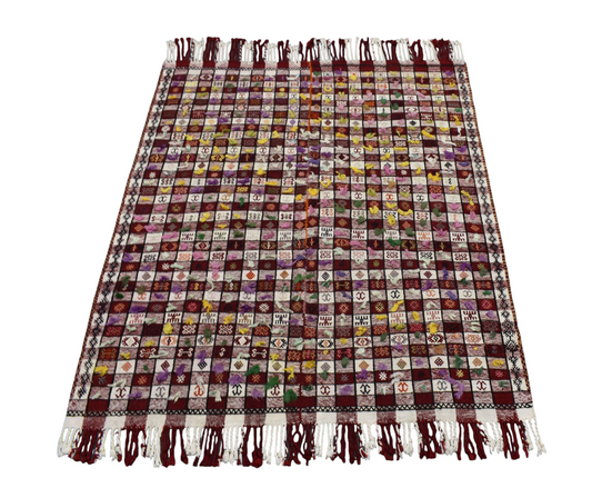 Kilim Antik El Dokuma Yün Ekoseli Sofra Tülü Anadolu Kilimi 0045 - Antika - Çok Renkli