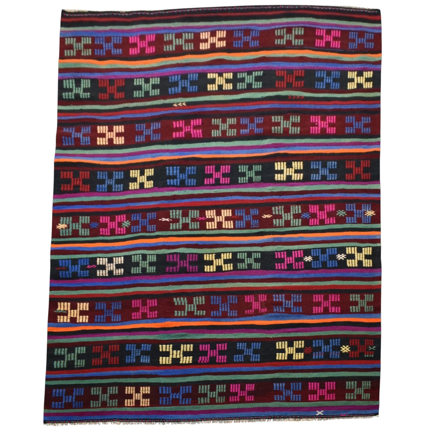 Kilim Antik El Dokuma Karakeçili Yörük Yün Kilim 0469 - Yeni - Çok Renkli