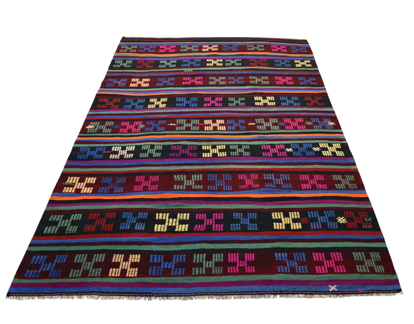 Kilim Antik El Dokuma Karakeçili Yörük Yün Kilim 0469 - Yeni - Çok Renkli
