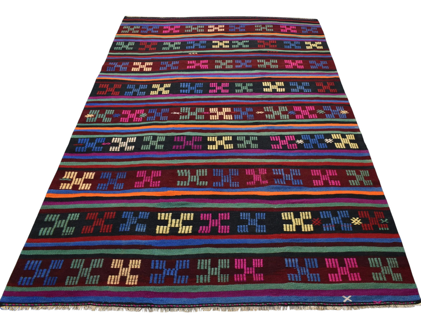 Kilim Antik El Dokuma Karakeçili Yörük Yün Kilim 0469 - Yeni - Çok Renkli