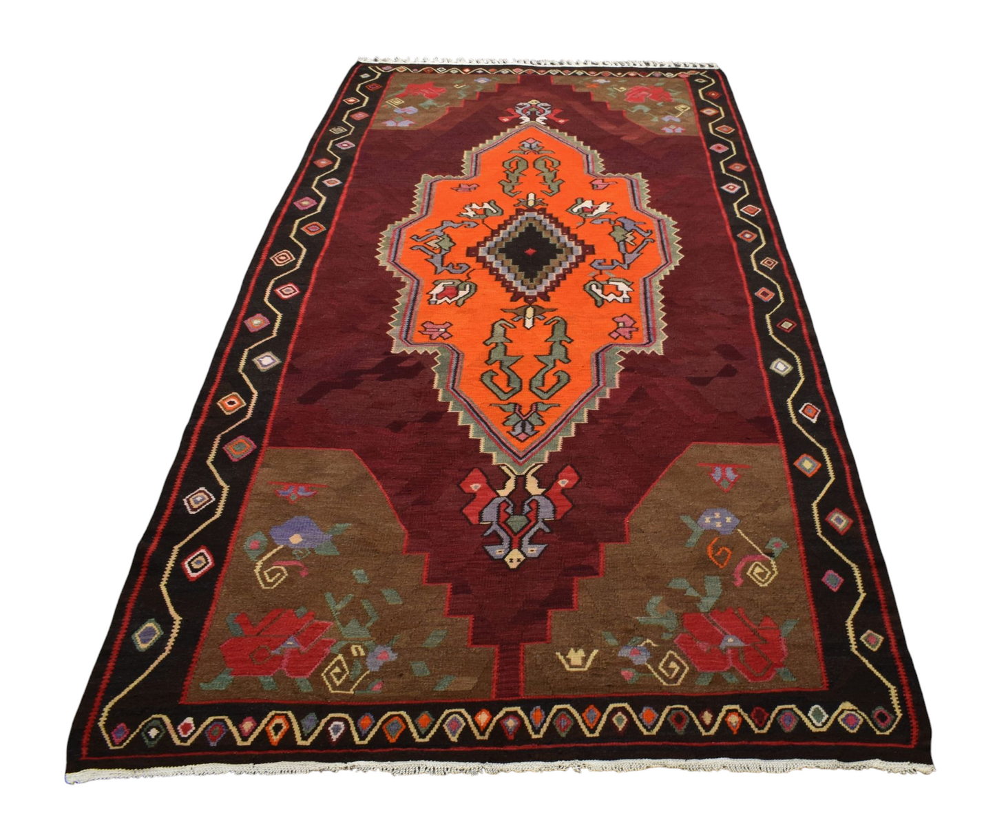 Kilim Antik El Dokuma Yün Yörük Bayburt Kilimi 0046 - Yeni - Çok Renkli
