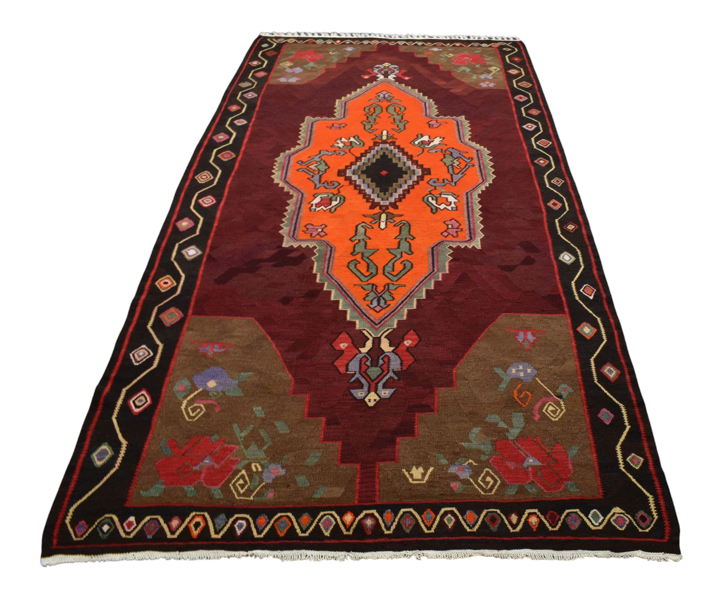 Kilim Antik El Dokuma Yün Yörük Bayburt Kilimi 0046 - Yeni - Çok Renkli