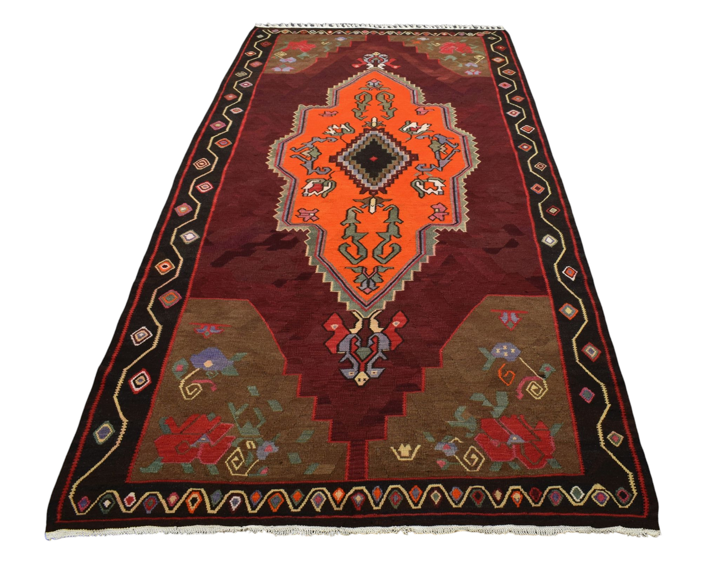 Kilim Antik El Dokuma Yün Yörük Bayburt Kilimi 0046 - Yeni - Çok Renkli