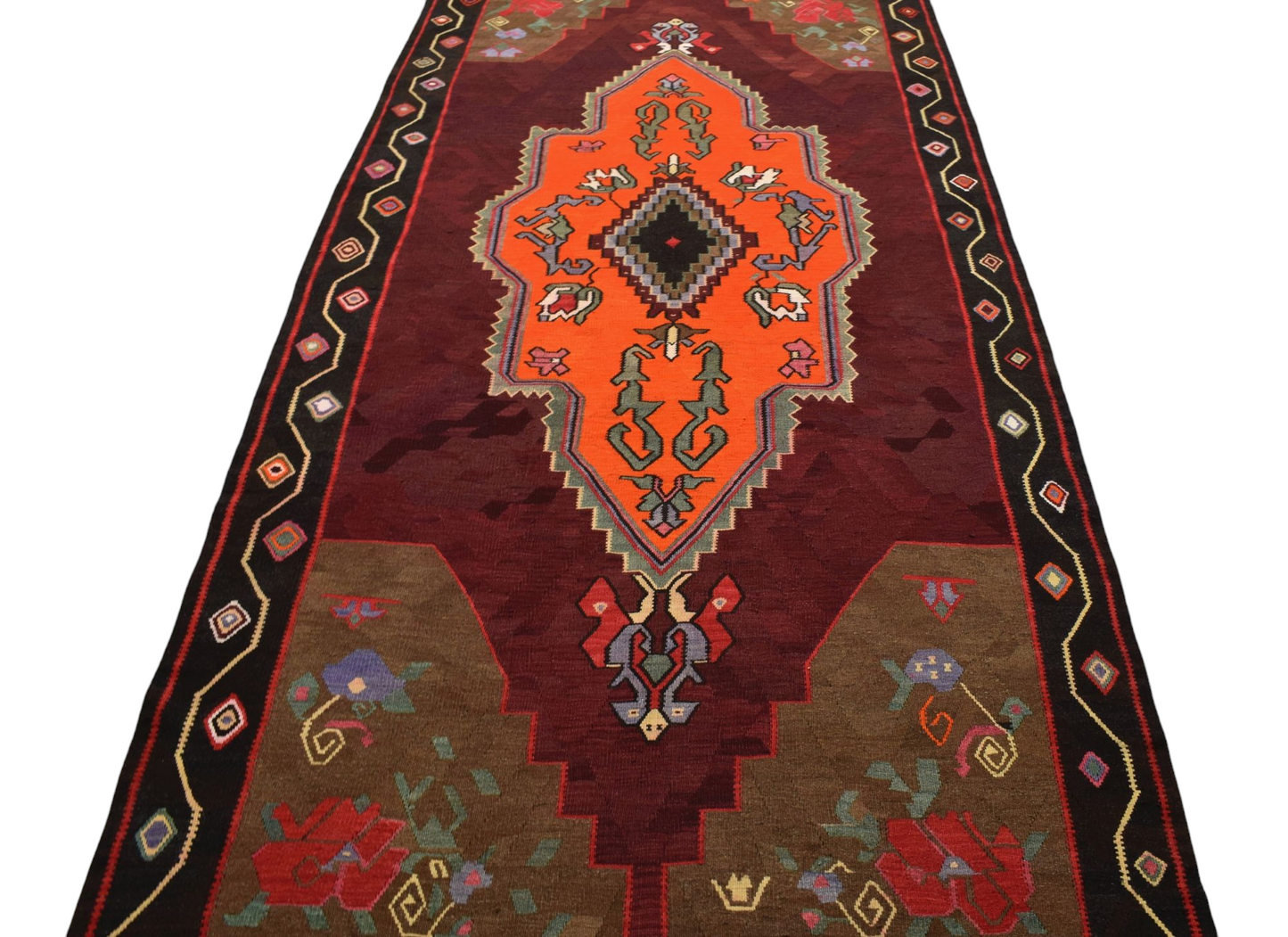 Kilim Antik El Dokuma Yün Yörük Bayburt Kilimi 0046 - Yeni - Çok Renkli