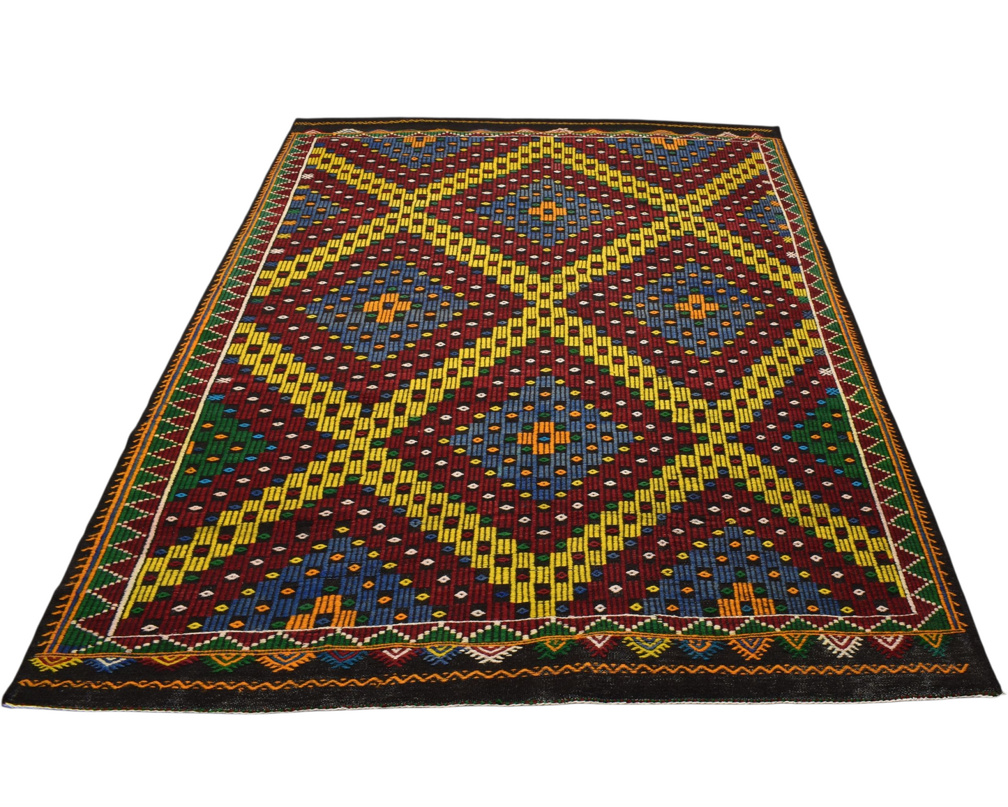 Kilim Antik El Dokuması Bergama Yörük Yün Cecim Kilim 0474 - Yeni - Çok Renkli