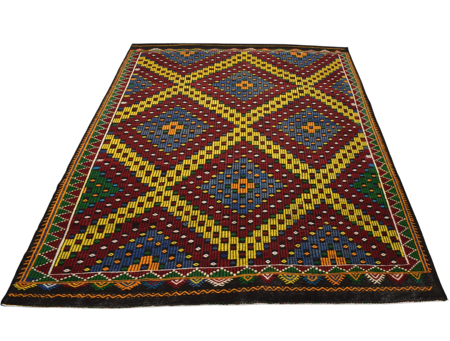 Kilim Antik El Dokuması Bergama Yörük Yün Cecim Kilim 0474 - Yeni - Çok Renkli
