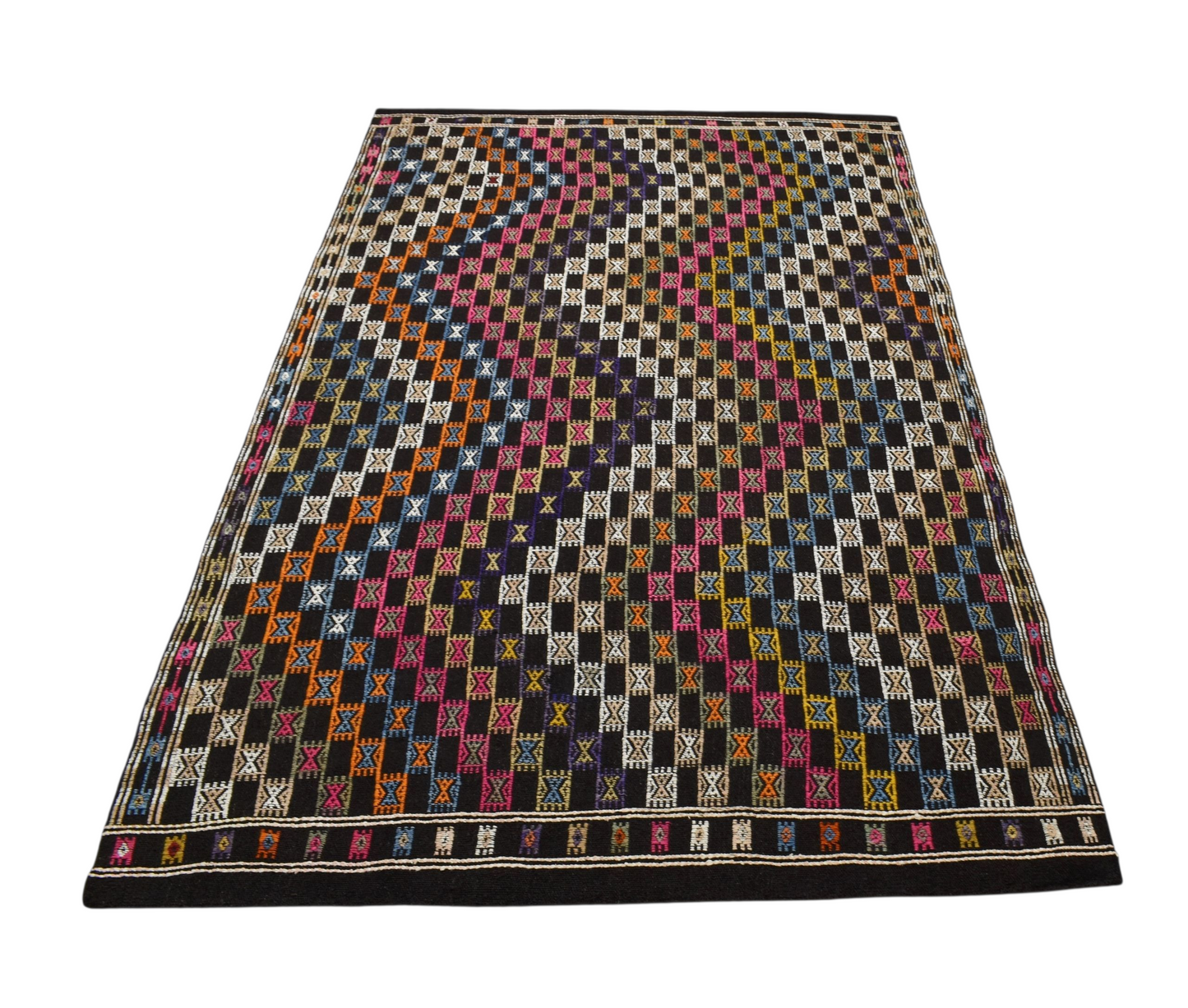 Kilim Antik El Dokuması Antalya Yörük Yün Cecim Kilim 0480 - Yeni - Çok Renkli