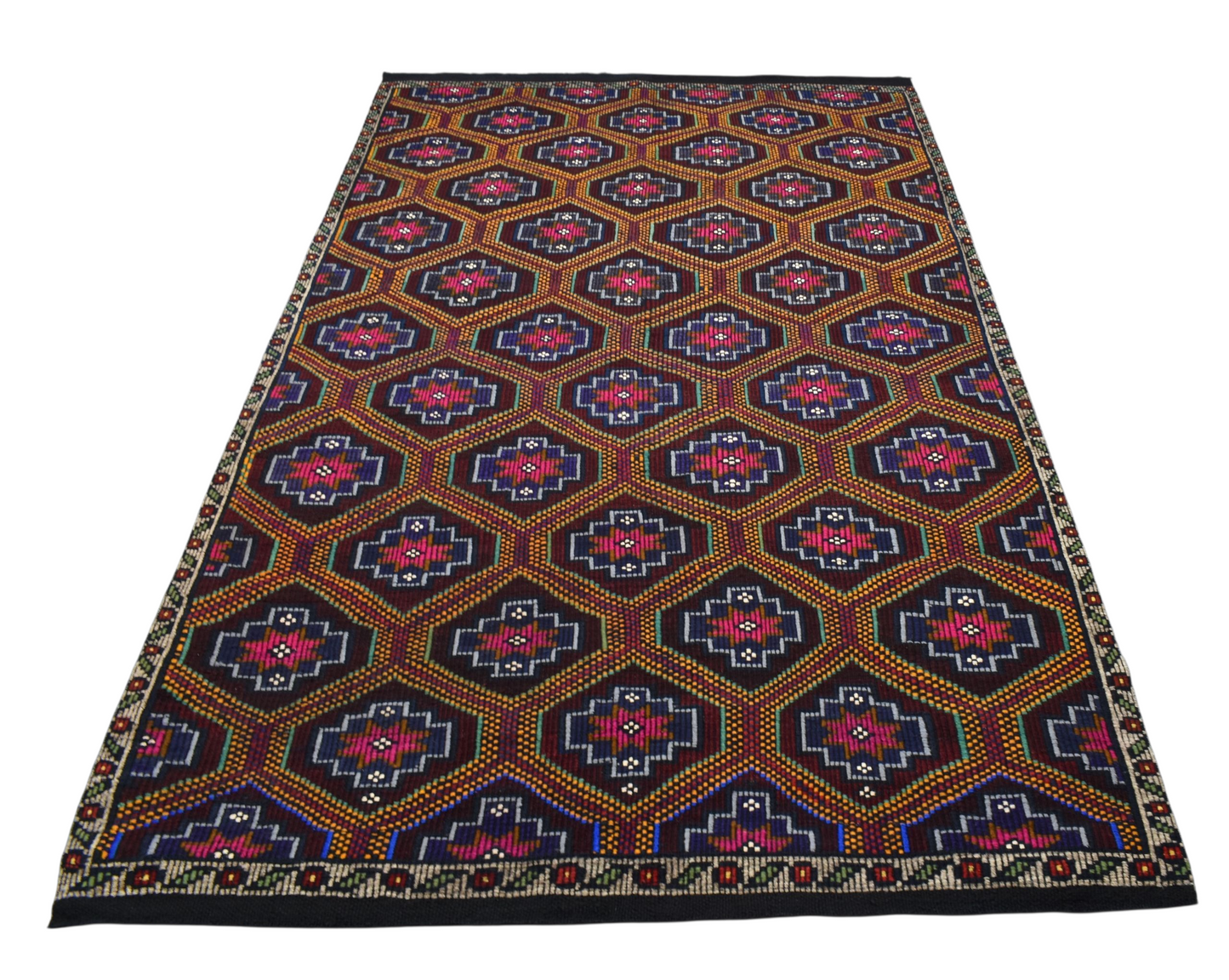 Kilim Antik El Dokuması Karapınar Yörük Yün Cecim Kilim 0485 - Yeni - Çok Renkli