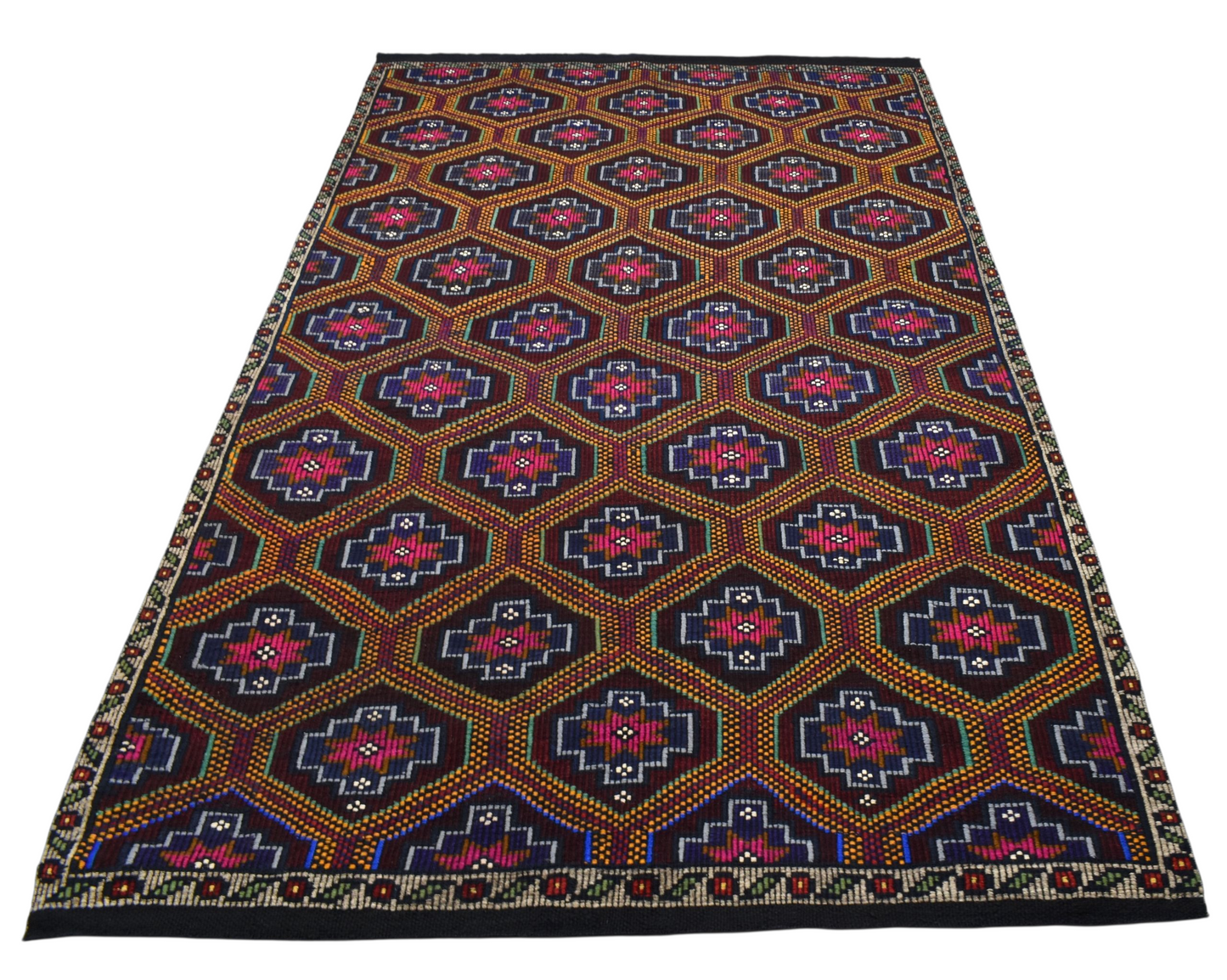 Kilim Antik El Dokuması Karapınar Yörük Yün Cecim Kilim 0485 - Yeni - Çok Renkli