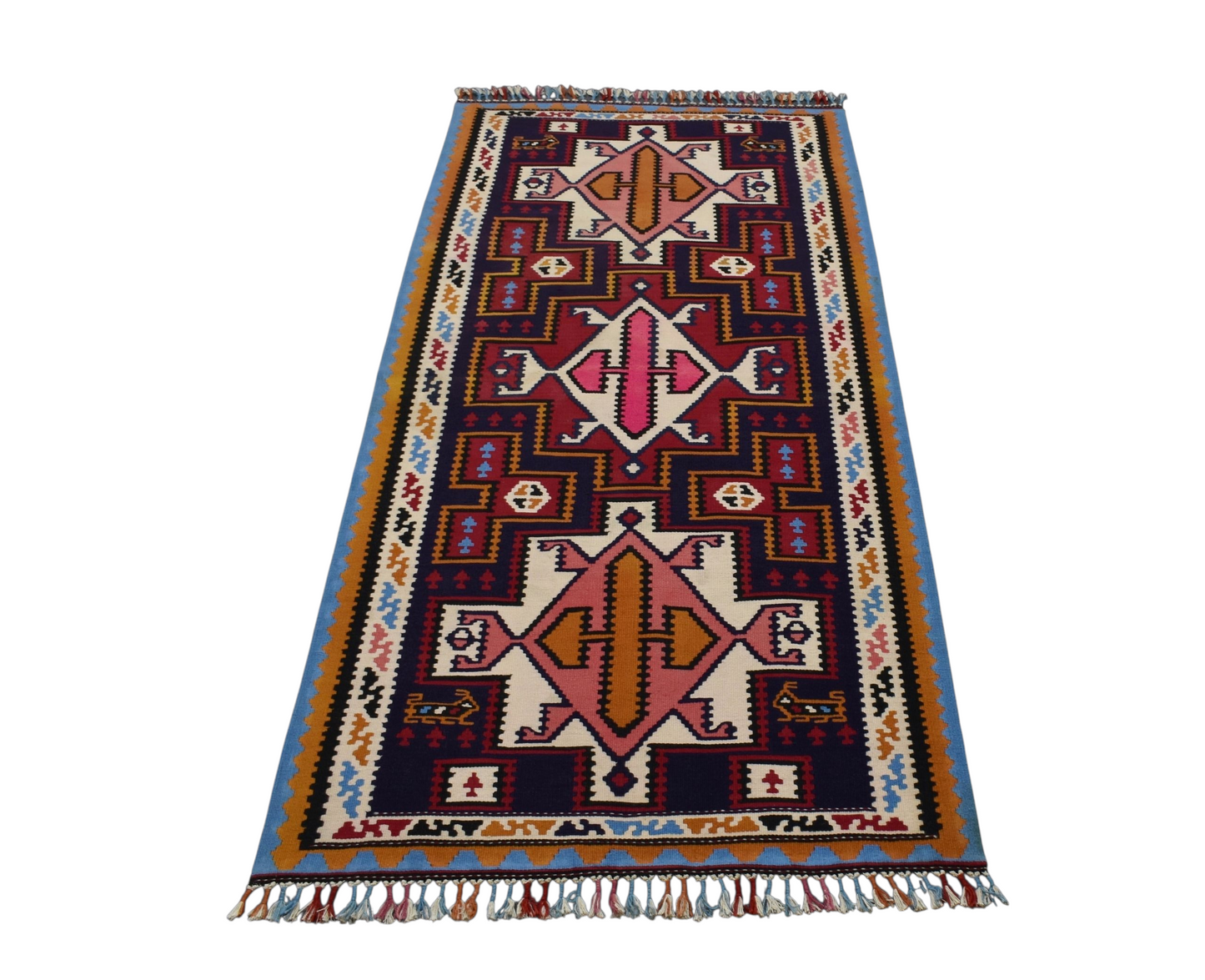 Kilim Antik El Dokuma İran Şiraz Yün Kilim 0492 - Yeni - Çok Renkli