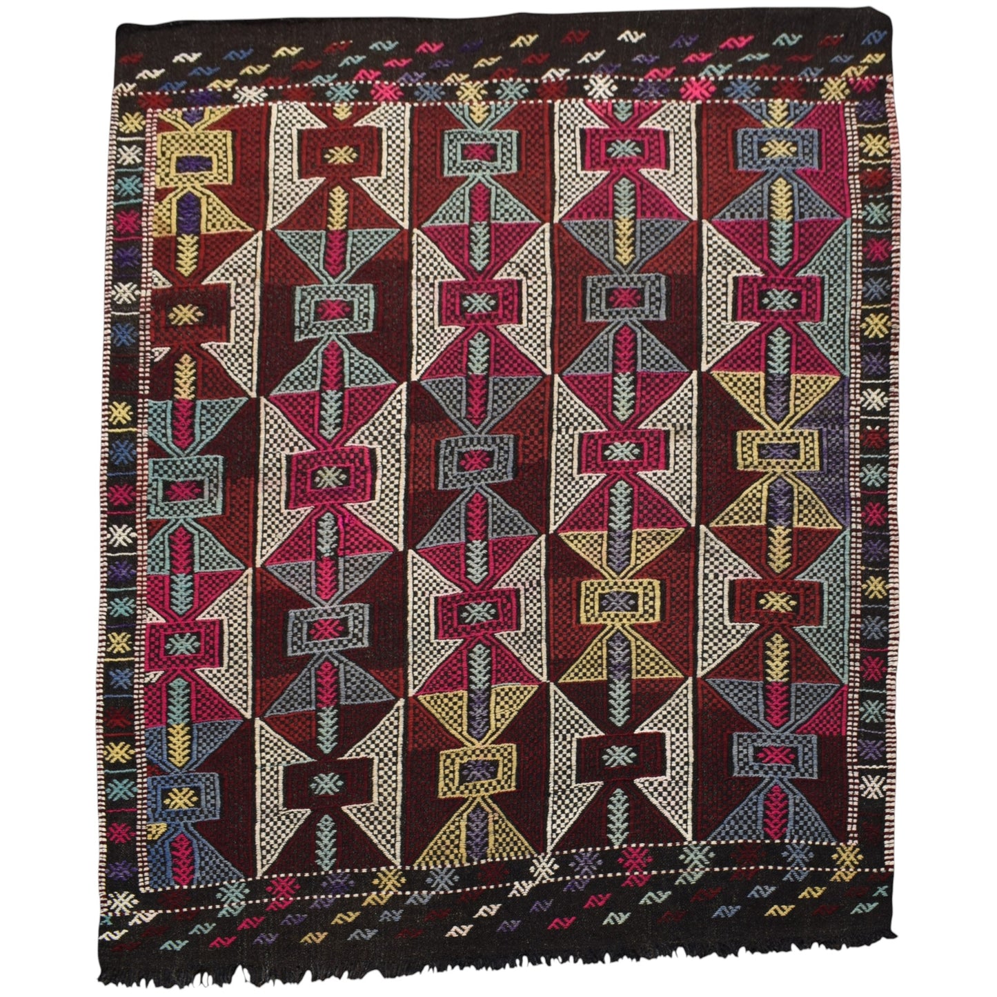 Kilim Antik El Dokuma Balıkesir Yörük Yün Cecim Kilim 0504 - Yeni - Çok Renkli