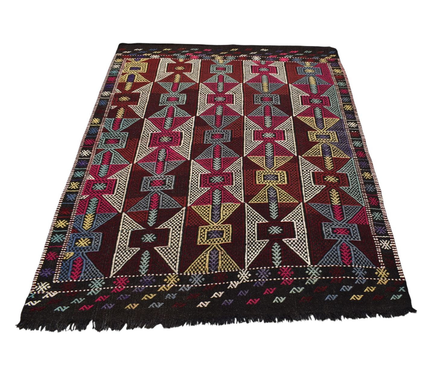 Kilim Antik El Dokuma Balıkesir Yörük Yün Cecim Kilim 0504 - Yeni - Çok Renkli