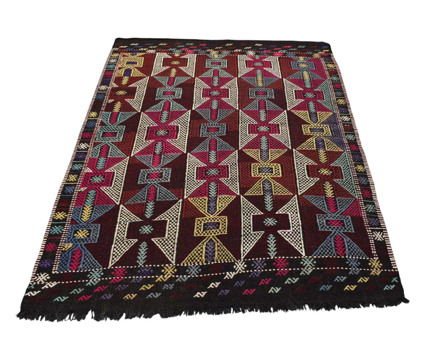 Kilim Antik El Dokuma Balıkesir Yörük Yün Cecim Kilim 0504 - Yeni - Çok Renkli
