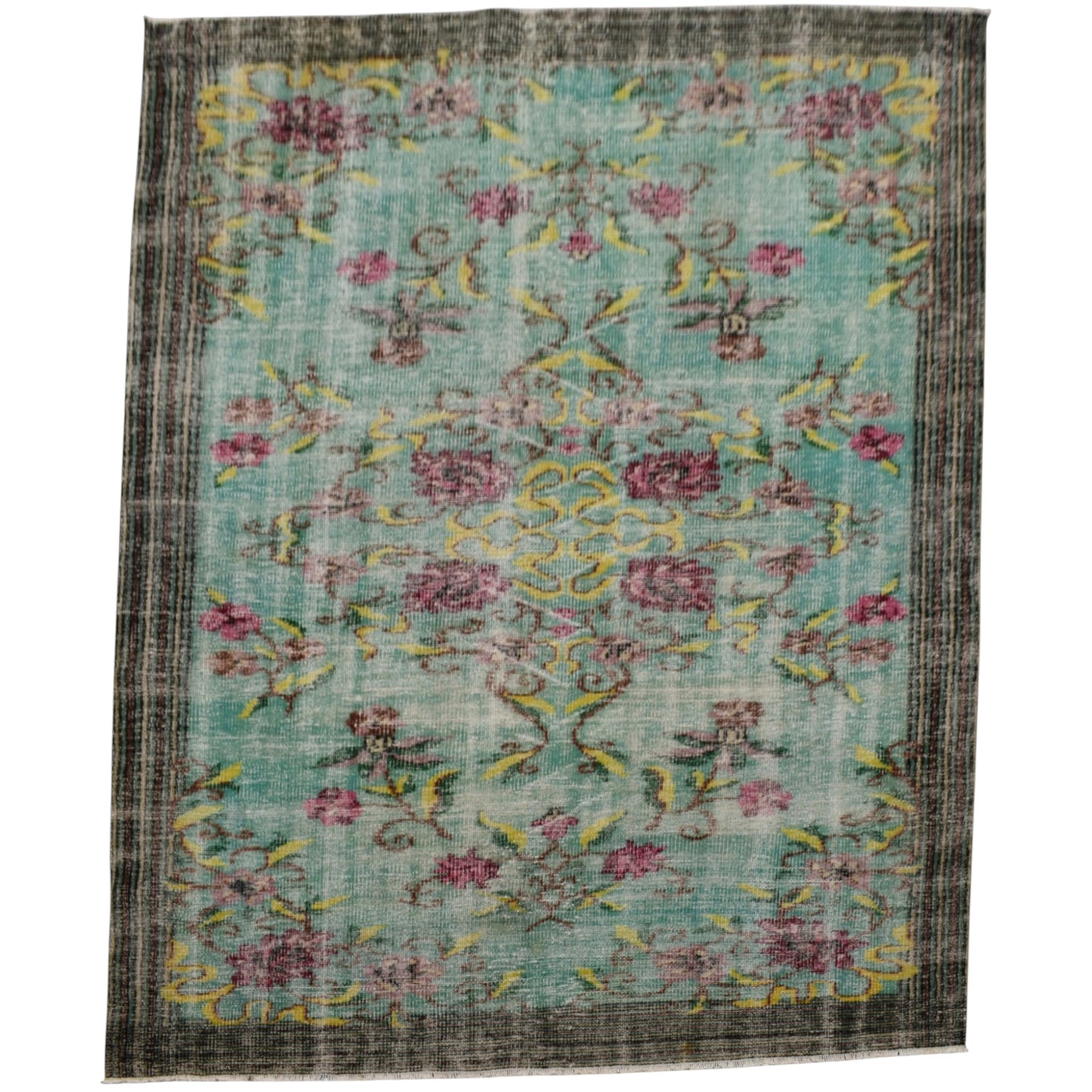 Kilim Antik El Dokuma Çiçekli Eskitme Yün Salon Halısı 0541 - Vintage - Çok Renkli