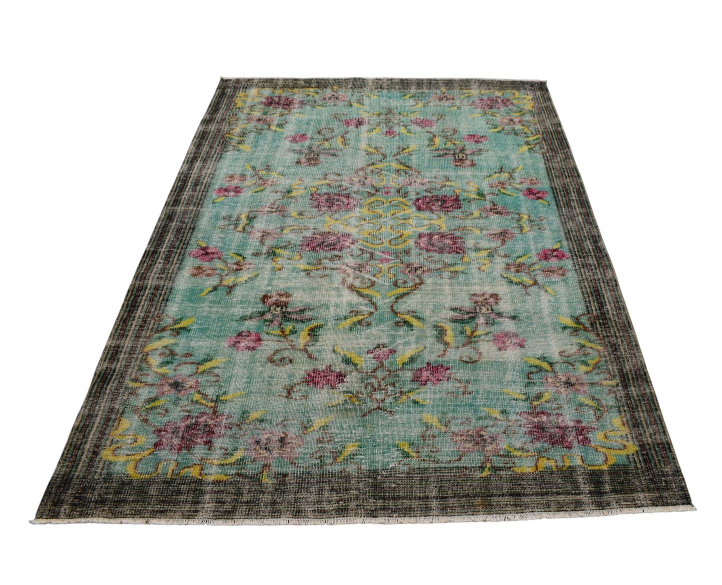 Kilim Antik El Dokuma Çiçekli Eskitme Yün Salon Halısı 0541 - Vintage - Çok Renkli