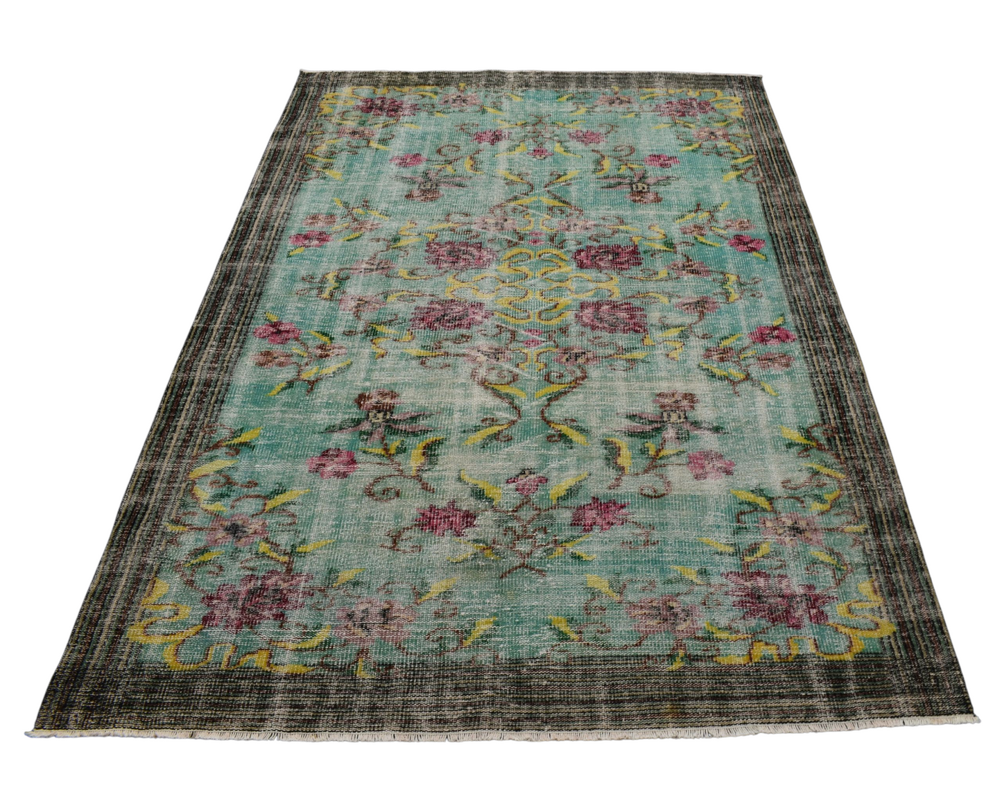 Kilim Antik El Dokuma Çiçekli Eskitme Yün Salon Halısı 0541 - Vintage - Çok Renkli