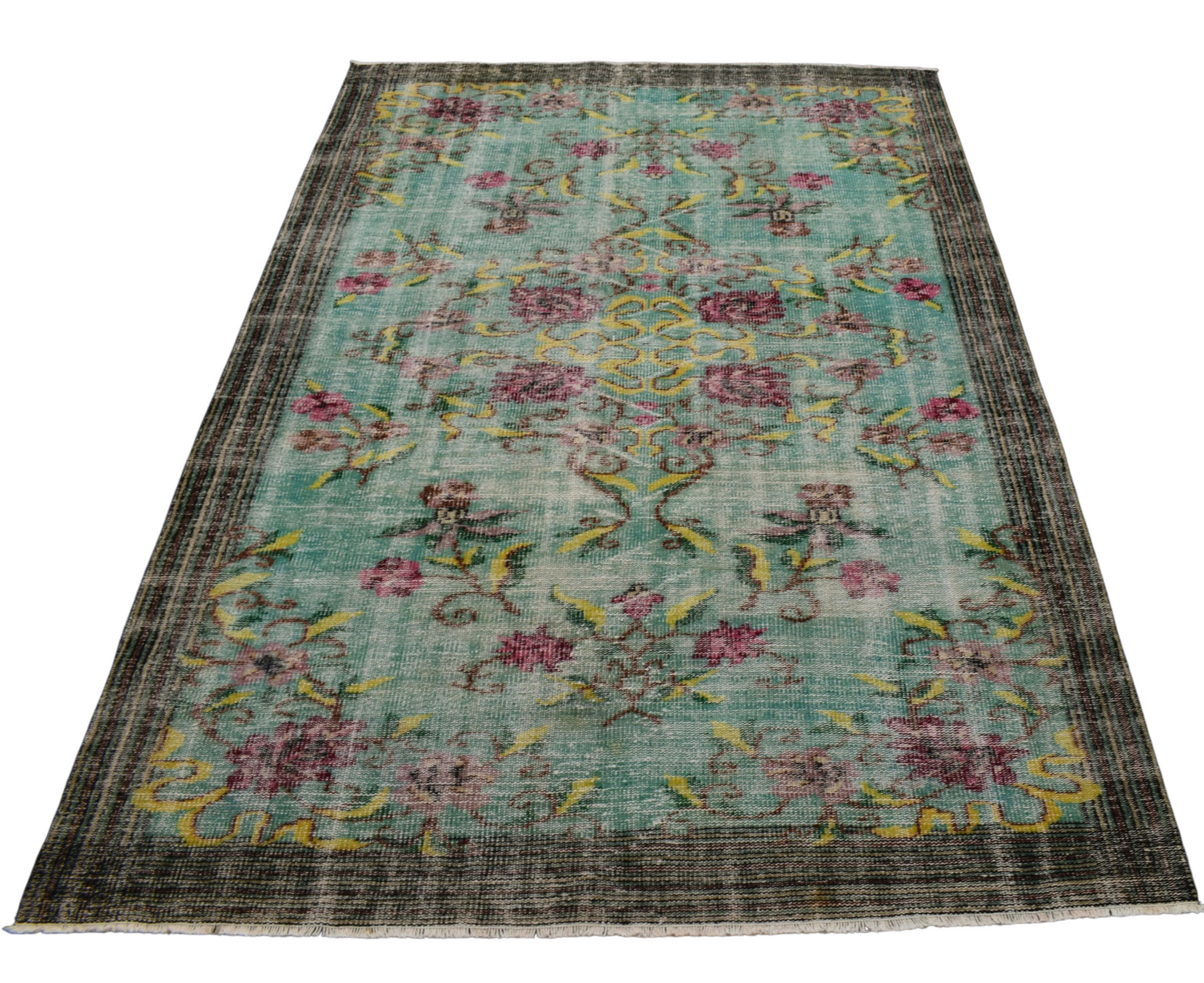 Kilim Antik El Dokuma Çiçekli Eskitme Yün Salon Halısı 0541 - Vintage - Çok Renkli