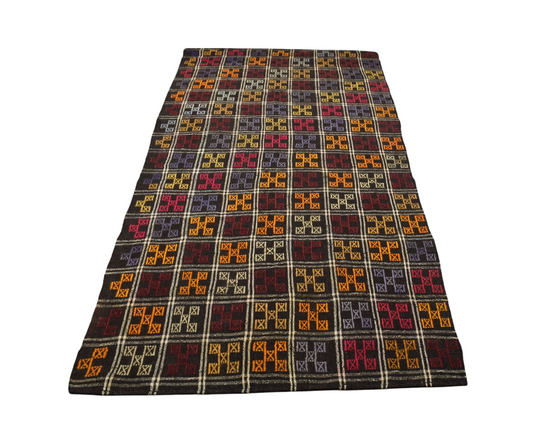 Kilim Antik El Dokuması Yün Ekoseli Karapınar Yörük Cecim Kilimi 0056 - Yeni - Çok Renkli