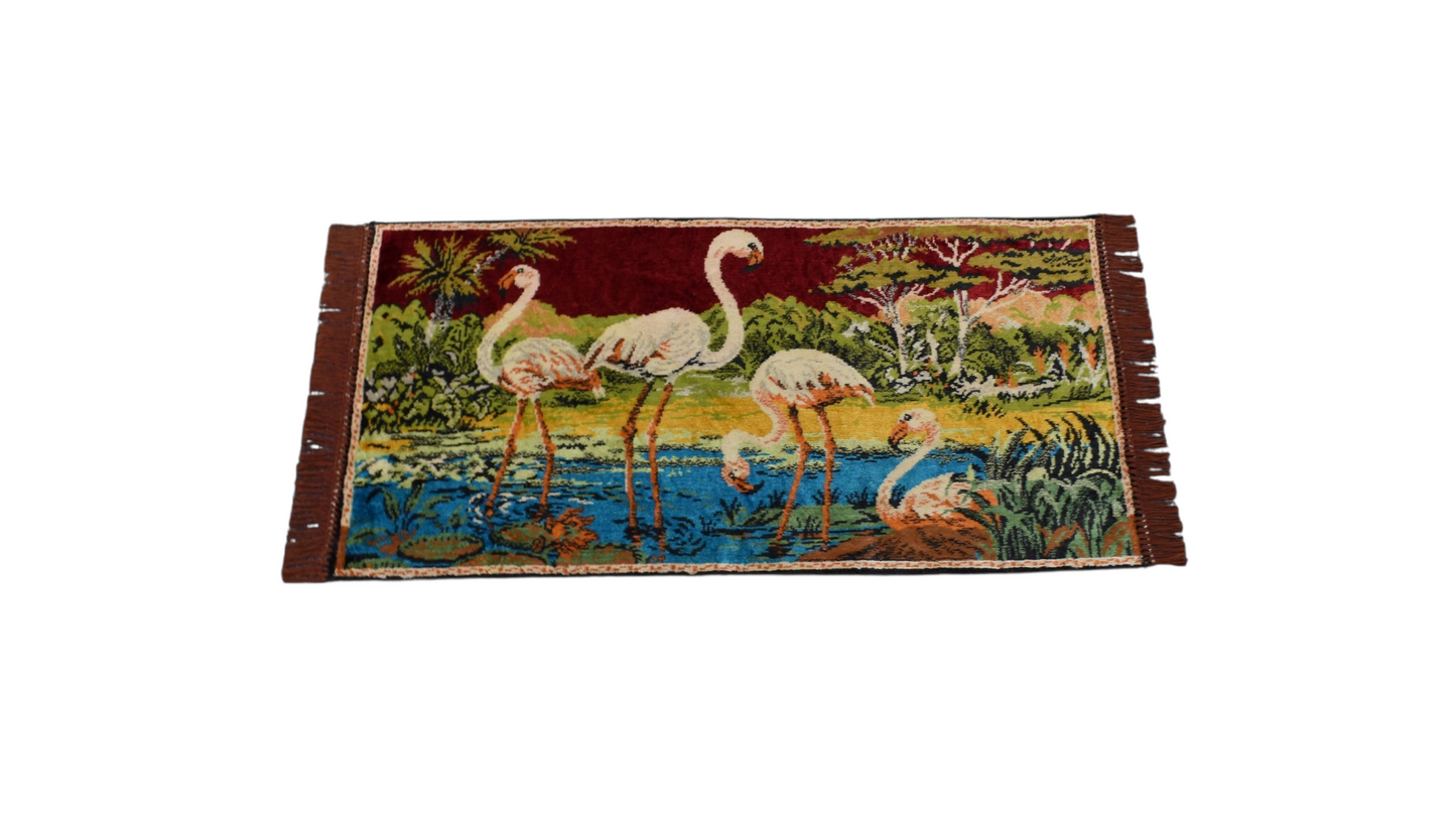 Kilim Antik Doğa Tasvirli Kuğu Temalı Duvar Halısı 0573 - Yeni - Çok Renkli