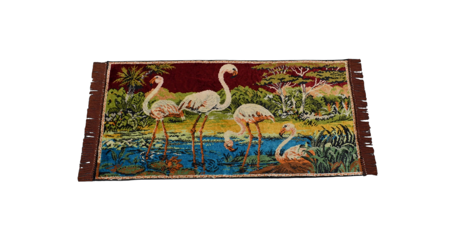 Kilim Antik Doğa Tasvirli Kuğu Temalı Duvar Halısı 0573 - Yeni - Çok Renkli