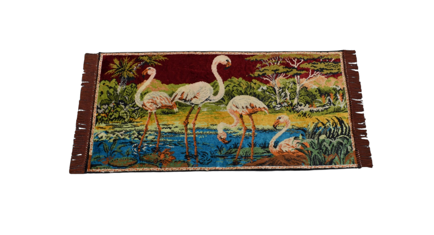 Kilim Antik Doğa Tasvirli Kuğu Temalı Duvar Halısı 0573 - Yeni - Çok Renkli