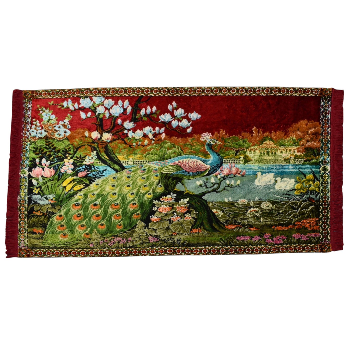 Kilim Antik Malikane Tasvirli Tavus Kuşlu Temalı Duvar Halısı 0577 - Yeni - Çok Renkli