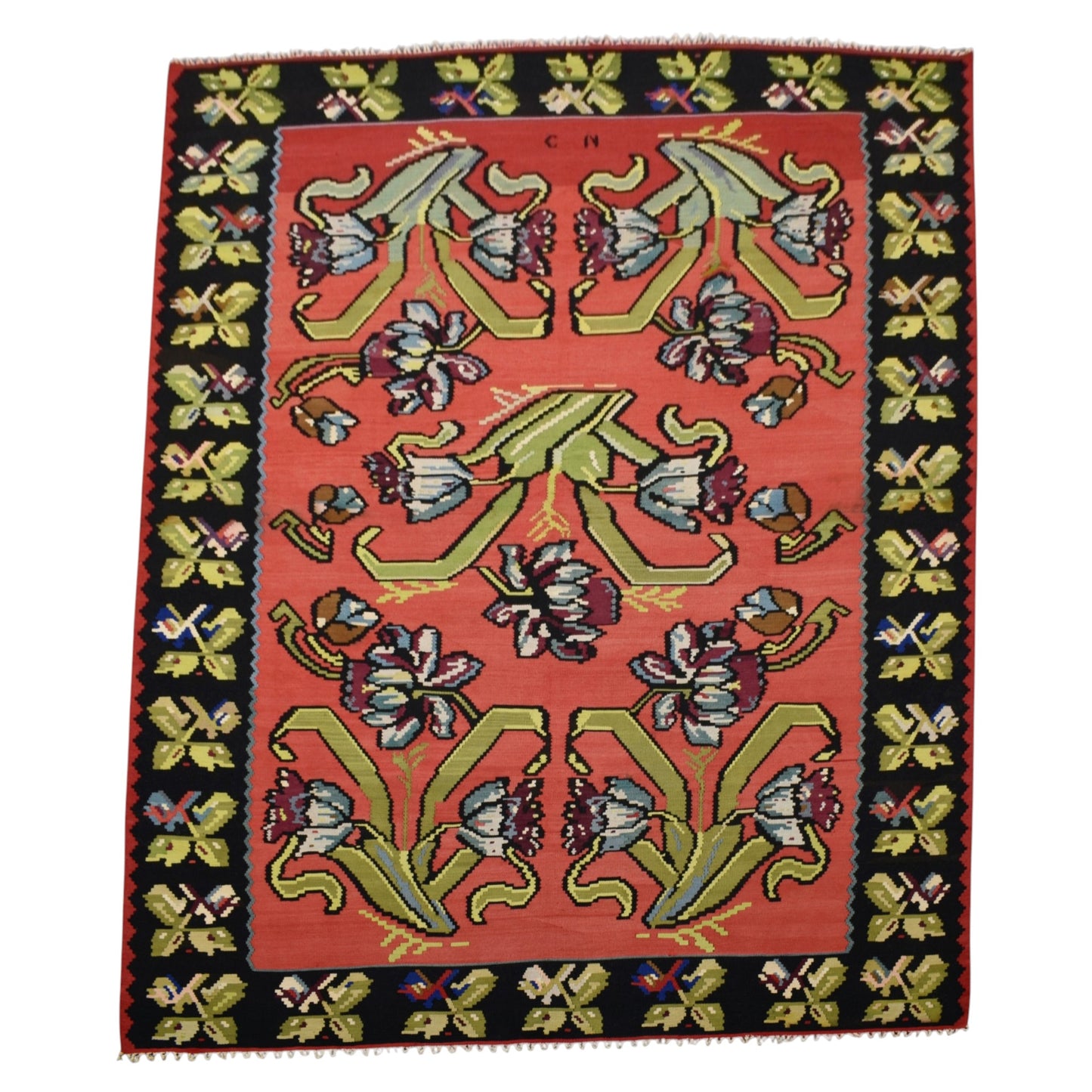 Kilim Antik El Dokuma 6m2 Güllü Çiçekli Karabağ Yün Kilim 0582 - Yeni - Çok Renkli