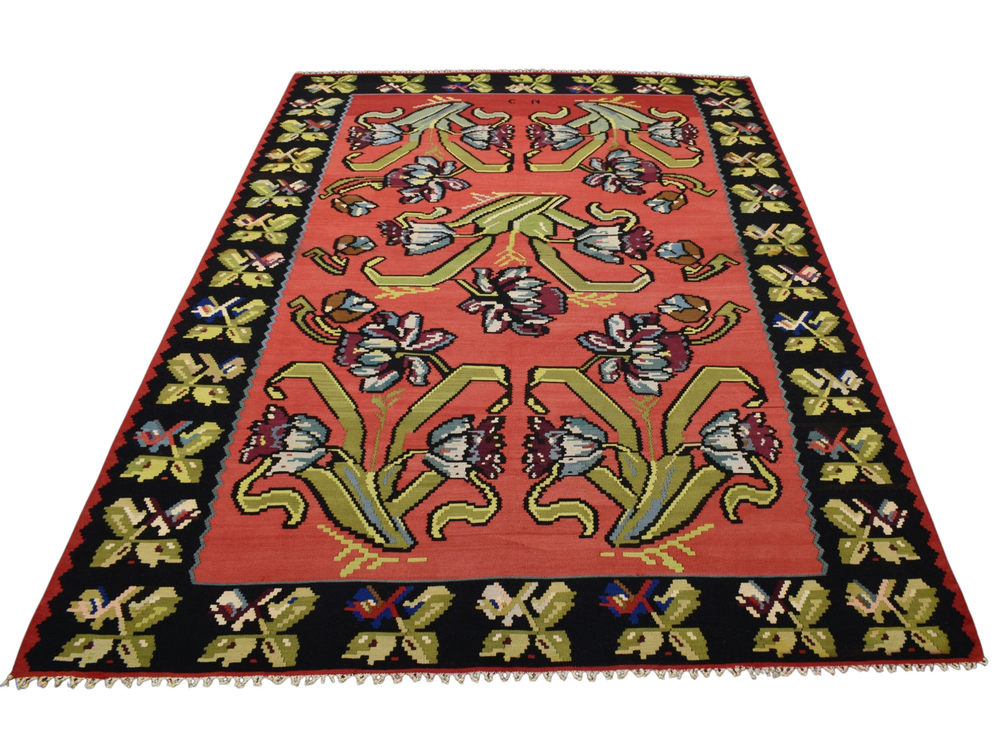 Kilim Antik El Dokuma 6m2 Güllü Çiçekli Karabağ Yün Kilim 0582 - Yeni - Çok Renkli