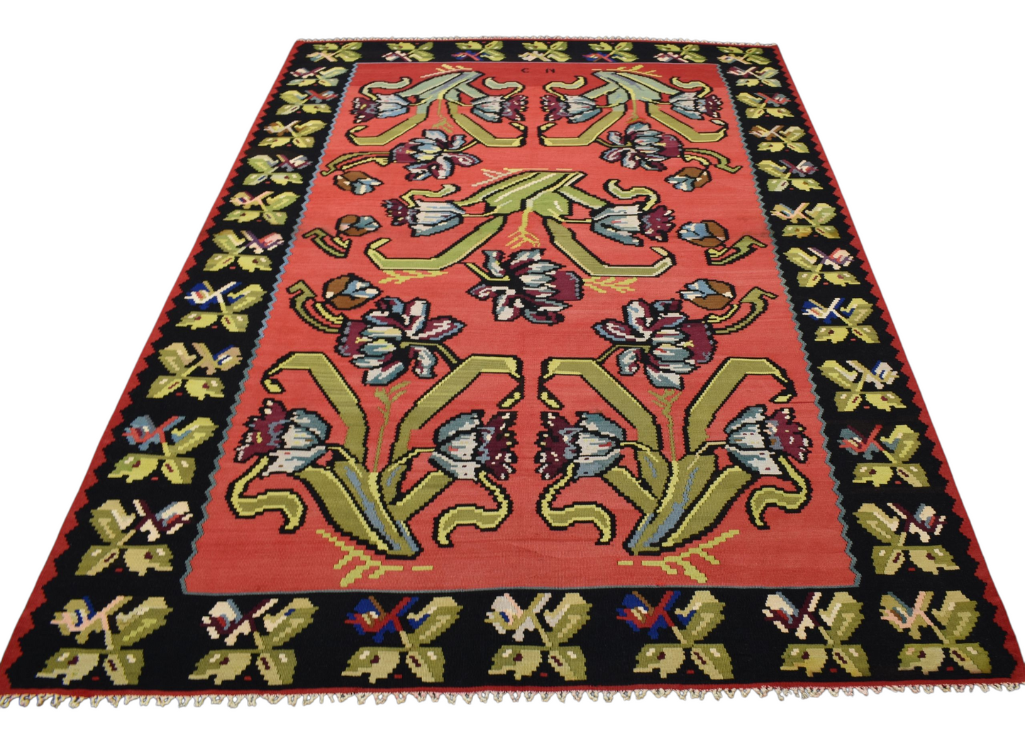 Kilim Antik El Dokuma 6m2 Güllü Çiçekli Karabağ Yün Kilim 0582 - Yeni - Çok Renkli
