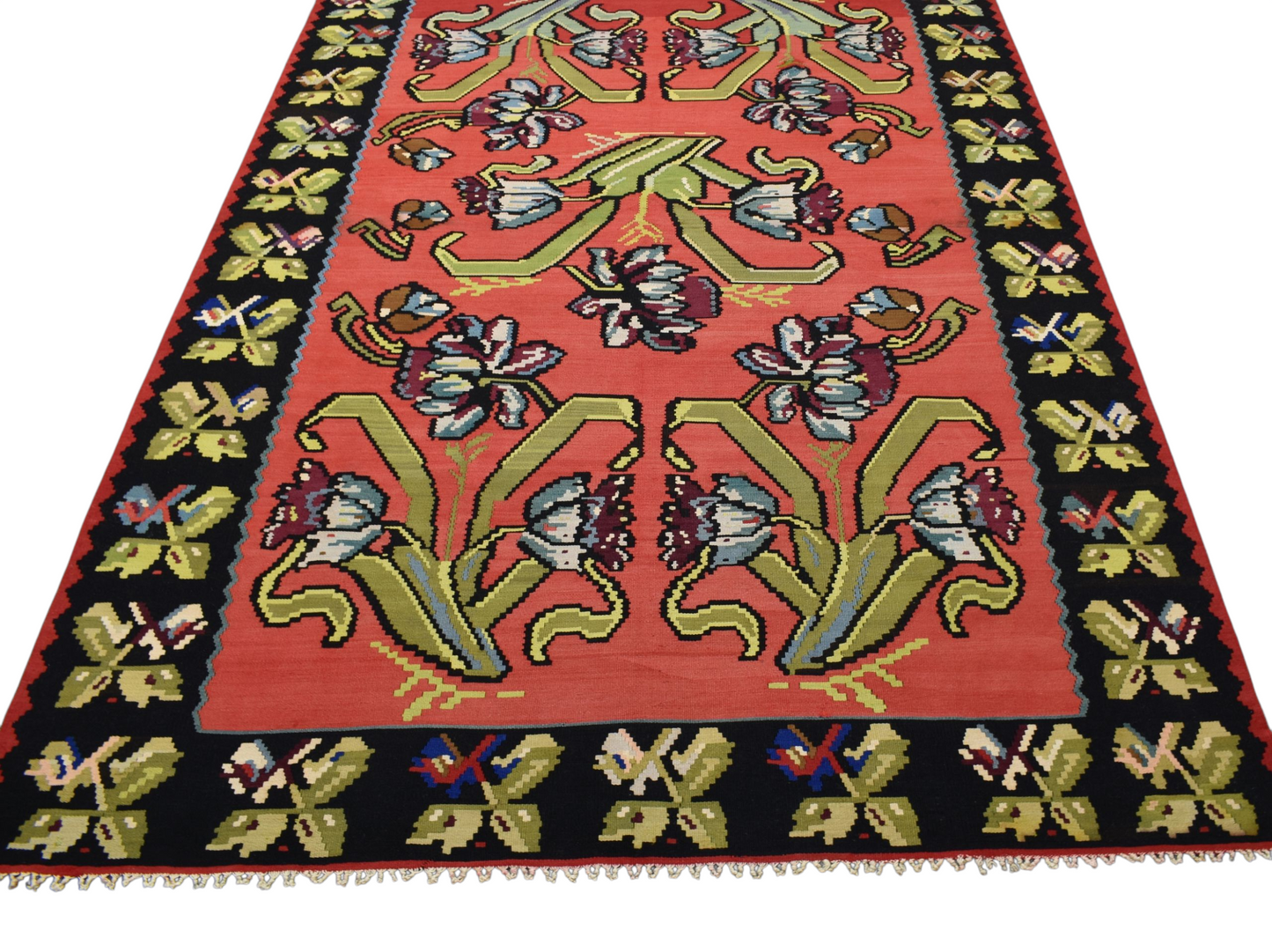 Kilim Antik El Dokuma 6m2 Güllü Çiçekli Karabağ Yün Kilim 0582 - Yeni - Çok Renkli