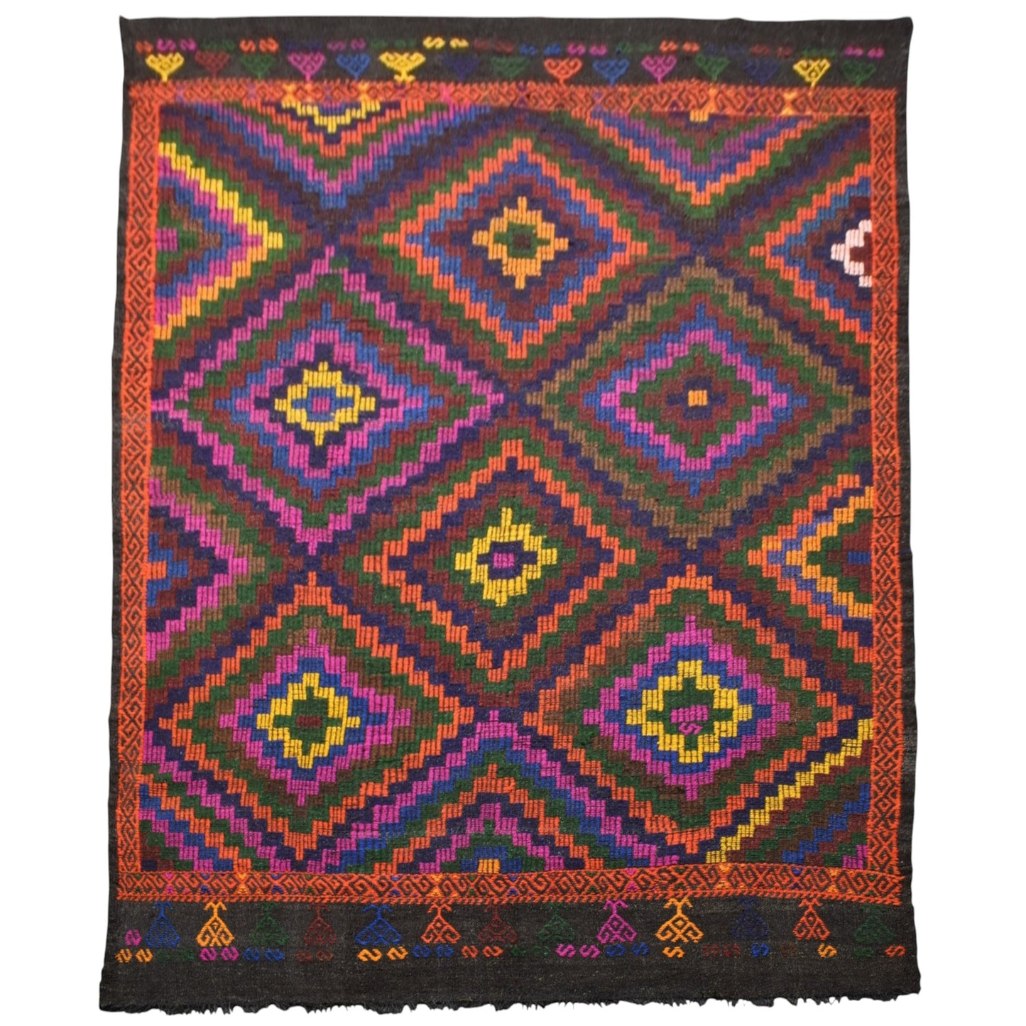 Kilim Antik El Dokuması 7.5m2 Yörük Yün Cecim Kilim 0583 - Yeni - Çok Renkli