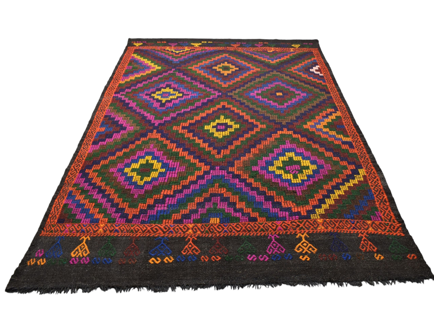Kilim Antik El Dokuması 7.5m2 Yörük Yün Cecim Kilim 0583 - Yeni - Çok Renkli