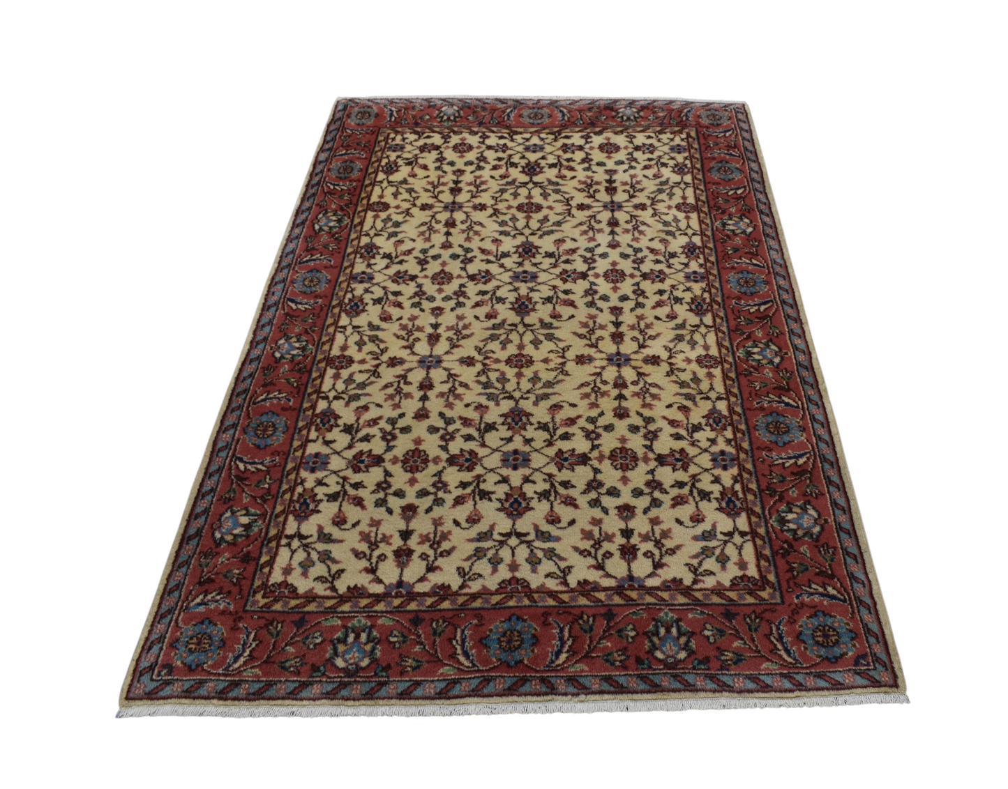 Kilim Antik El Dokuma 4m2 Serpme Çiçekli Batı Anadolu Yün Halı 0591 - Yeni - Bej Krem