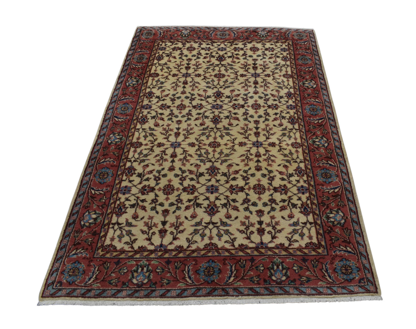 Kilim Antik El Dokuma 4m2 Serpme Çiçekli Batı Anadolu Yün Halı 0591 - Yeni - Bej Krem