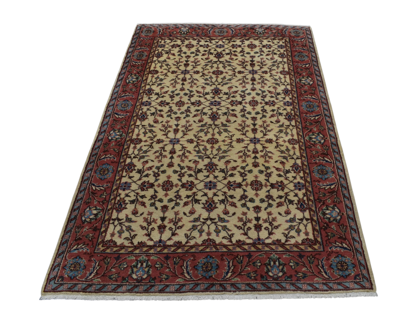 Kilim Antik El Dokuma 4m2 Serpme Çiçekli Batı Anadolu Yün Halı 0591 - Yeni - Bej Krem