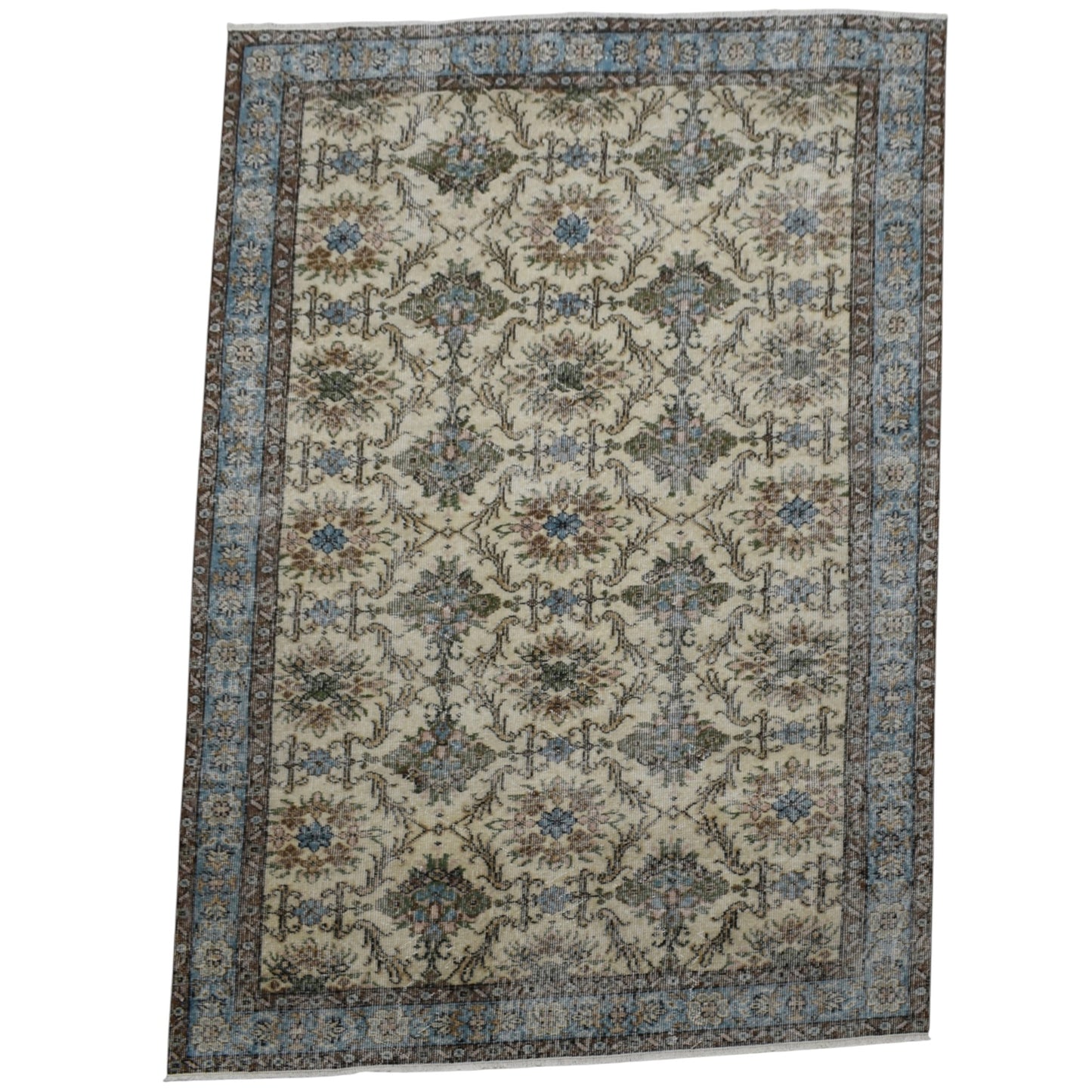 Kilim Antik El Dokuma 4m2 Çiçekli Eskitme Lüks Yün Salon Halısı 0593 - Vintage - Bej