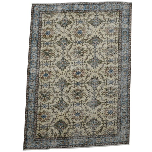 Kilim Antik El Dokuma 4m2 Çiçekli Eskitme Lüks Yün Salon Halısı 0593 - Vintage - Bej