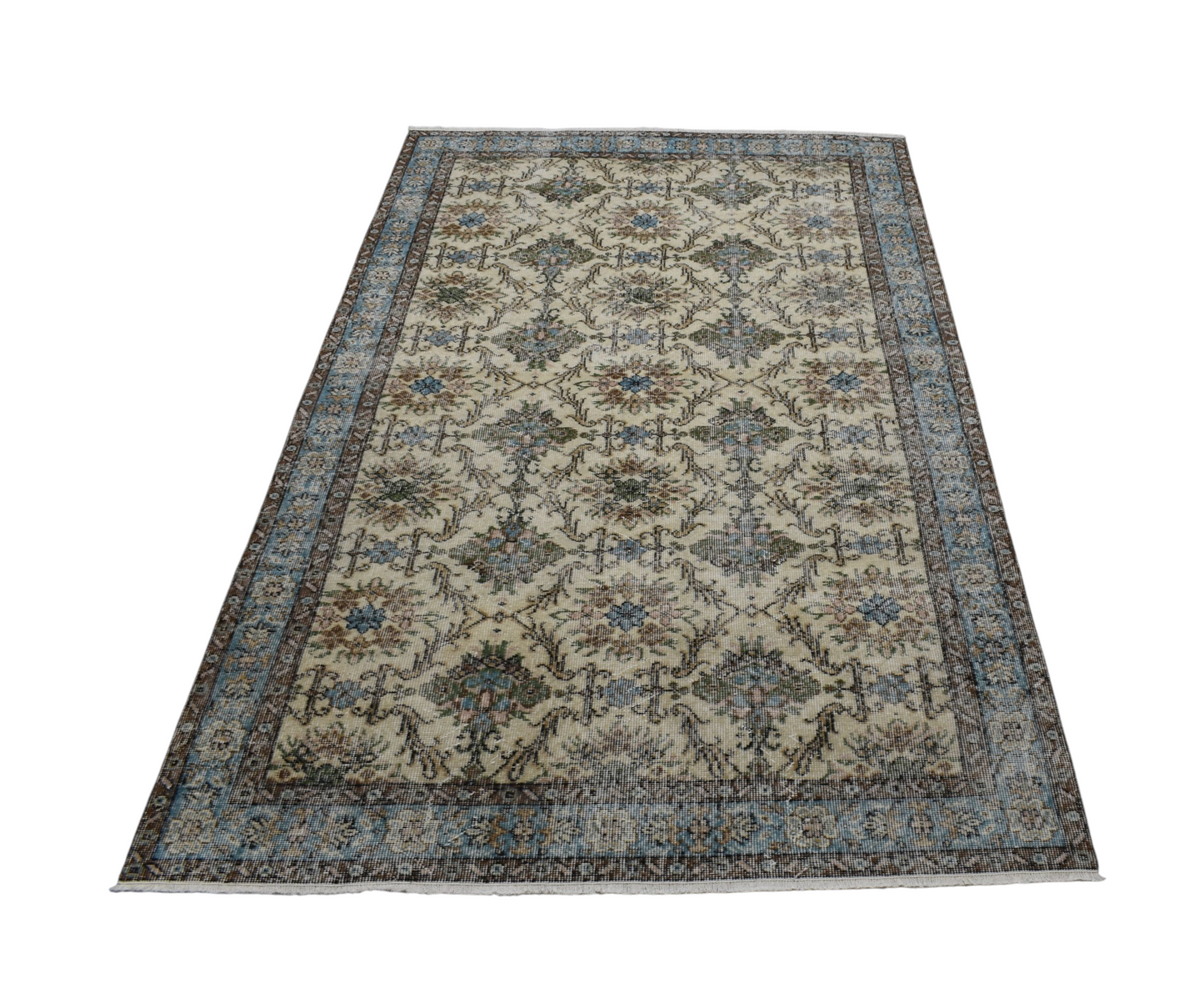 Kilim Antik El Dokuma 4m2 Çiçekli Eskitme Lüks Yün Salon Halısı 0593 - Vintage - Bej