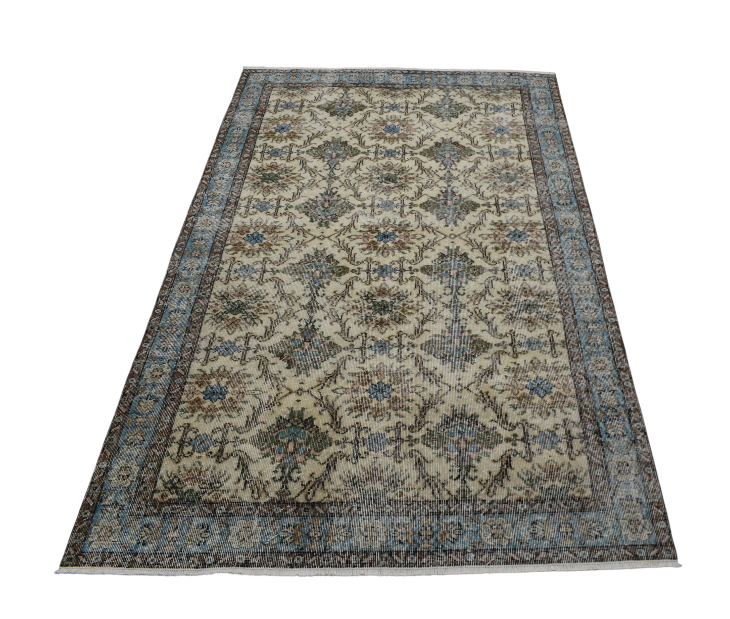 Kilim Antik El Dokuma 4m2 Çiçekli Eskitme Lüks Yün Salon Halısı 0593 - Vintage - Bej