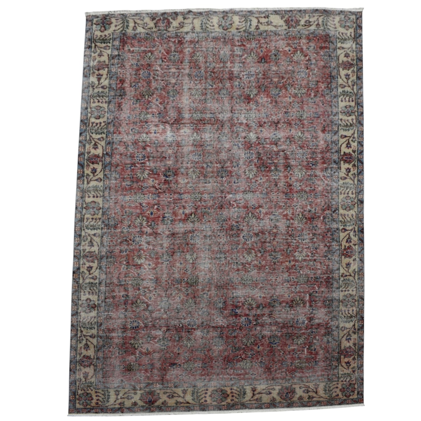 Kilim Antik El Dokuma 5m2 Çiçekli Eskitme Yün Salon Halısı 0596 - Vintage - Kırmızı
